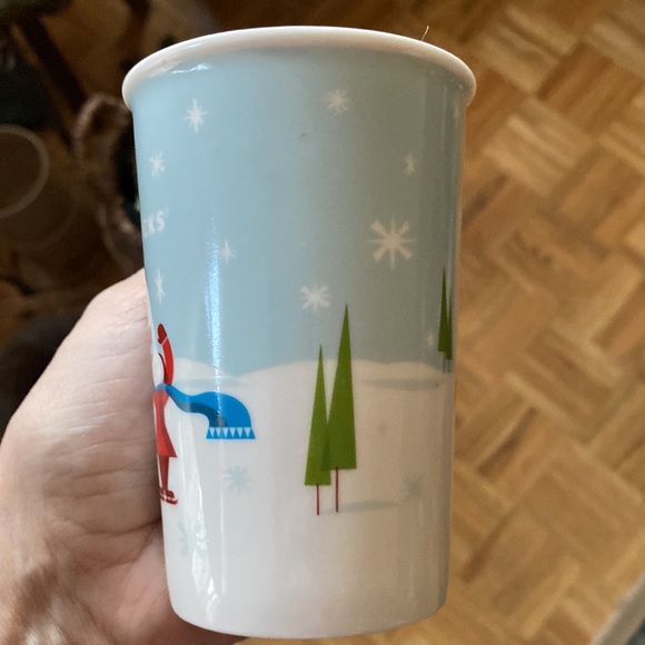 Starbucks Holiday 2011 small bone china dog sledding and people skating mug cup - Picture 6 of 13